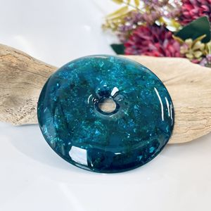 Colgante de Ámbar Azul en Forma de Donut, Amuleto Circular de Ámbar Natural para Collar - Product Image 1