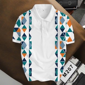 Vithas Industry Polo homme moderne personnalisé, tenue d'été, imprimé triangle abstrait, en toile de coton respirante, couleur unie - Product Image 2
