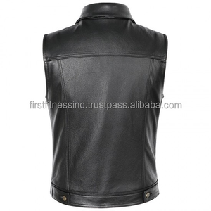 Gilet en cuir personnalisé coupe classique pour hommes hiver Moto Biker gilet avec bouton décoration noir 3D motif Style - Product Image 6