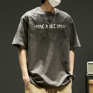 <b>Acid</b> Wash High Quality 240 Gsm <b>Drop</b> Shoulder Heavyweight T Shirt Stone Wash Custom Streetwear Oversized T Shirt Man - Product Image 2