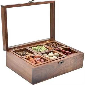 Boîte à épices en bois conteneur utilitaire Masala porte-épices fabriqué à la main en bois Rectangle cuisson sel organisateur support - Product Image 6