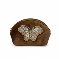 Bolsa de Maquillaje de Terciopelo Bordada a Mano con Logotipo Personalizado, Mini Bolsa de Almacenamiento de Maquillaje Moderna y Lujosa, Multifuncional, con Cierre, para Dormitorio, Viajes