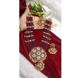 Heavy Multi-Strand Maroon Bead Collar Kundan Colgante Clásico Indio Boda Joyería Moissanite Compromiso Aniversario - Product Image 1