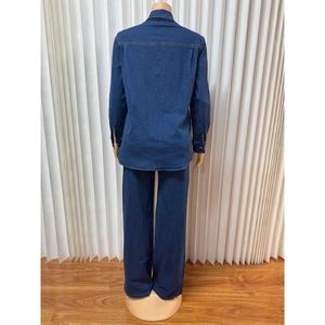 เสื้อสเวตเตอร์ถักแขนยาวคอปกตั้งใหม่สำหรับผู้ชายกางเกงขาตรงกางเกงยีนส์เสื้อ2ชิ้นโลโก้ด้านหน้า - Product Image 2