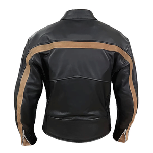 Chaqueta de motociclismo de cuero negro genuino con rayas CE blindado protegido pista de carreras de cuero chaqueta de moto para hombres - Product Image 5