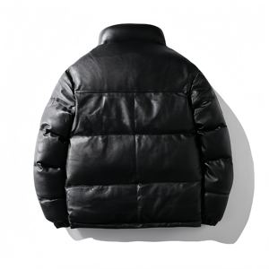Abrigos de plumón personalizados de alta calidad para hombre, ropa de hombre, chaqueta de invierno Bomber de cuero Pu corto negro acolchado Vintage a la moda para hombre - Product Image 2