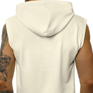 Men's 100% Cotton Sleeveless Summer Workout <b>Hoodie</b> Gym Fitness Bodybuilding Zip-Up with Muscle Print Hooded Collar Size 6XL - Product Image 5