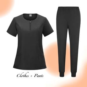 Ensembles de gommage en coton pour femmes uniformes d'allaitement à ouverture à glissière avec col pour vêtements de travail Spa salopette d'hôpital vétérinaire - Product Image 2