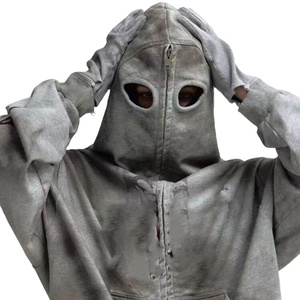 เสื้อฮู้ดแบบรูดซิปสำหรับผู้ชายผ้าฝ้ายผสมกรดรูดซิปรูดแบบเต็มตัวมีรอยซีดจางออกแบบได้ตามต้องการสำหรับ2025 - Product Image 1