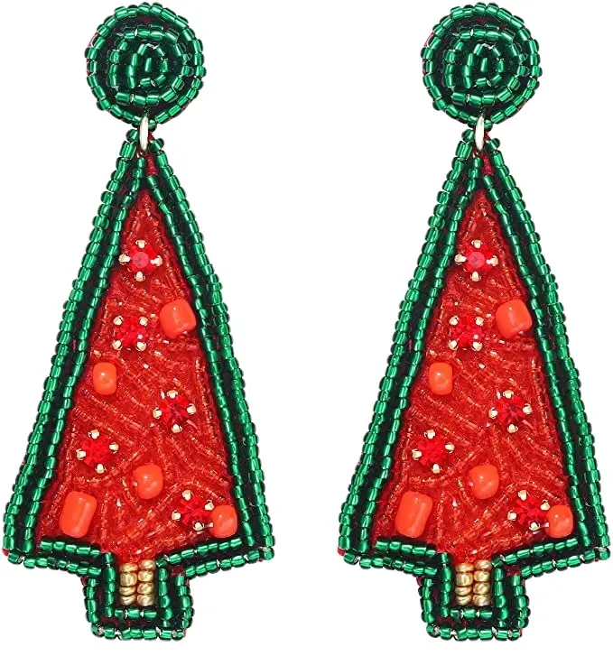 2022 earring Hot Sale Christmas Santa Claus Stud Earrings Rhinestone Faux Pearls Design Green Red Christmas Earrings