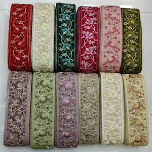 custom made machine embroidered ribbons & laces in various designs & 12 colours for wedding dresses in 1.5 inch