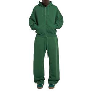 Ensemble de survêtement unisexe décontracté en molleton épais 350 g/m² extensible dans les quatre sens avec impression sérigraphique, capuche à cordon et pantalon évasé - Product Image 1