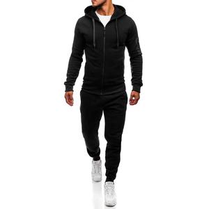 2025 Conjunto de pantalones de chándal y sudaderas con capucha de peso pesado para hombre, Jogger negro, manga larga, conjuntos de chándal con cremallera lisa, artículo de gran oferta de alta calidad - Product Image 1