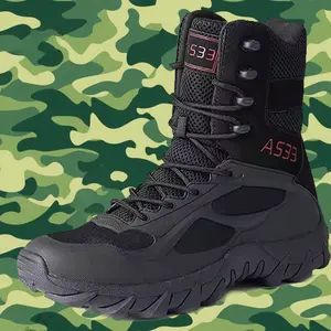 SONICE sepatu bot taktis untuk pria, sepatu bot tinggi anti-selip bahan pasir hitam, sepatu bot taktis mendaki, sepatu gurun ringan