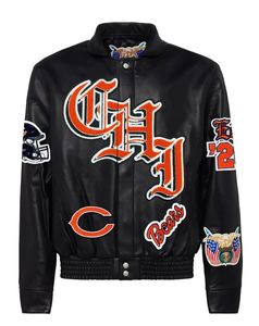 Chaqueta de Cuero Estilo Inglés Antiguo de los Chicago Bears, Negra - Product Image 1