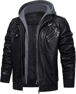 Veste bomber de motard en cuir d'agneau à col montant décontractée pour homme avec capuche amovible CANLEO respirante - Product Image 2
