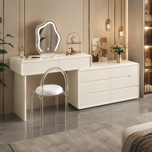<strong>Dressing</strong> <strong>Table</strong> with Mirror Dresser for Bedroom Wood 6 Drawer Dresser for Bedroom <strong>Corner</strong> Makeup Vanity - Product Image 3