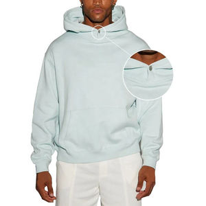 Sudadera con capucha de gran tamaño para hombre de alta calidad, Jersey de algodón pesado, ropa de calle lisa, sudadera lavada con bolsillo y botón a presión sin cuerda - Product Image 1