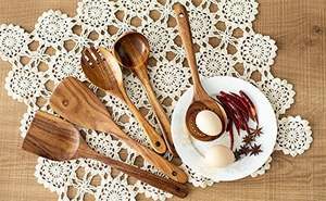 Ustensiles de cuisine en bois d'acacia naturel cuillères de cuisine en bois spatule louche cuillère à fente écumoire ustensiles de cuisine antiadhésifs sûrs et durables - Product Image 6