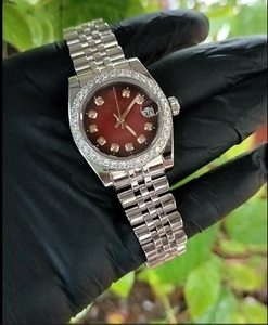 Montres-bracelets automatiques de luxe pour femmes, 31mm, lunette diamantée, calendrier, acier inoxydable, haute qualité, mode mécanique, vente en gros - Product Image 6