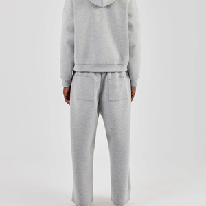 Men's Gray Hooded Tracksuit Full <b>Zip</b> Sweatshirt and Pants Set Casual Loose Fit Solid Color 100% Cotton Autumn Wear - Product Image 3