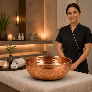 DIVRIS Double Wall Copper Plated Stainless Steel Pedicure Bowl Handcrafted Foot Spa Basin Nail Salon Wellness Centres Hotels - Product Image 6