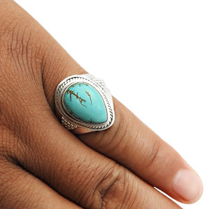 Pierre précieuse turquoise naturelle de qualité supérieure Bague en forme de larme en argent sterling 925 Bijoux faits à la main Fournisseur de prix de gros - Product Image 2