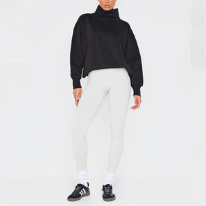 Sudaderas de gran tamaño de cuello alto personalizadas de alta calidad para mujer, suéter suave en blanco liso de lana de algodón, Sudadera con cuello simulado - Product Image 2