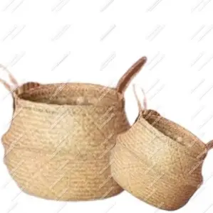 Natural Flower Plants Pots Straw Woven Seagrass Belly Laundry Basket Woven Rattan Storage Baskets Foldable Indoor <b>Planter</b> - Product Image 1