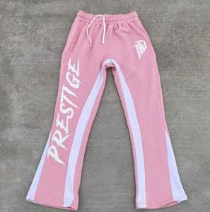 Pantalons de survêtement évasés en toile 100% coton, très vendus |   Pantalons de survêtement empilés pour hommes, jogging, impression personnalisée en relief, poids lourd, haute qualité - Product Image 6