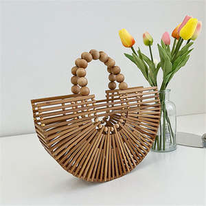 Nuevo Bolso de Verano para Mujer, Tejido a Mano con Bambú, Diseño Semicircular, con Perlas, para la Playa o Vacaciones - Product Image 2