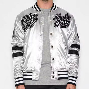 Chaquetas para hombre, chaqueta para hombre 2025, chaqueta universitaria de satén de alta calidad personalizada, ropa de calle de béisbol universitario de Color sólido, prendas de vestir exteriores - Product Image 1