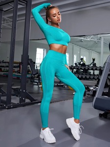 Ropa deportiva con logotipo personalizado para mujer, ropa deportiva, conjunto de Yoga, gimnasio para mujer, transpirable, OEM, sin costuras, 2 uds., conjuntos de Yoga - Product Image 4