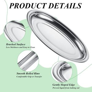 Precio de venta de fábrica Bandeja de servicio ovalada ecológica apta para lavavajillas resistente de acero inoxidable para cocinar carne de postre de pescado al vapor - Product Image 2