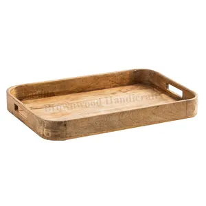 Modern Design Wood Rectangle Serving Tray with Handle Hotel & Restaurant Cheap Price Food Serving Tray Round Corner wood tray