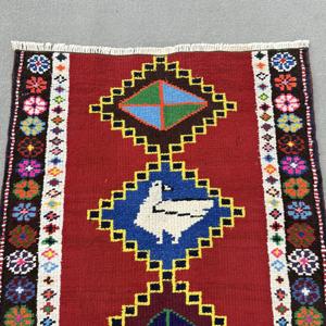 Vintage Turkish Rug, 2.7x3 ft Rug, <b>Red</b> Solid <b>Wool</b> Rug - Product Image 5
