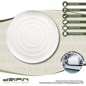 Plato de Papel Desechable Blanco Ecológico, Biodegradable y Reciclable, Hecho en Italia, Personalizable, con Recubrimiento de Grado Alimenticio para Uso Comercial, para Pizza - Product Image 3