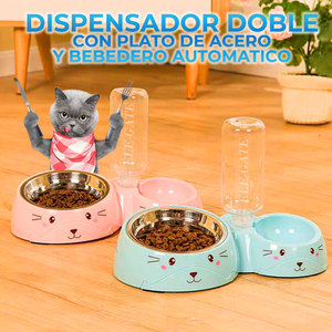 Distributore Automatico 2 in 1 per Cibo e Acqua per Animali Domestici, Doppio Dispenser in Plastica e Acciaio Inossidabile con Alimentazione a Batteria - Product Image 2