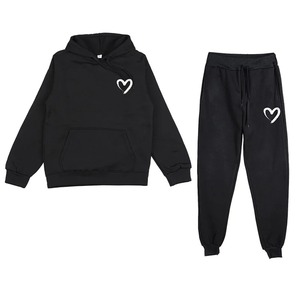 Conjunto de ropa de calle de algodón 100% para mujer, Sudadera con capucha de manga larga y pantalones, traje de chándal activo de terciopelo, conjuntos de dos piezas - Product Image 3