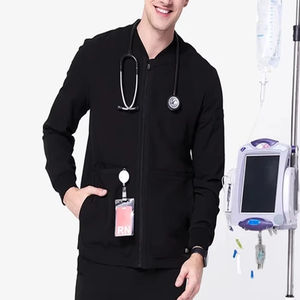 Veste d'infirmière noire personnalisée avec logo pour homme, vêtements médicaux d'hôpital, blouses d'infirmière en spandex - Product Image 5