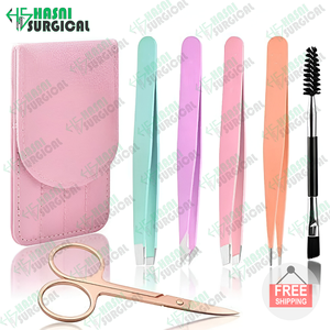 Ensemble de pinces à épiler pour sourcils et cils en acier inoxydable, best-seller, logo personnalisé, ciseaux à sourcils incurvés, manuel, Hasni, chirurgical, approuvé CE ISO - Product Image 4