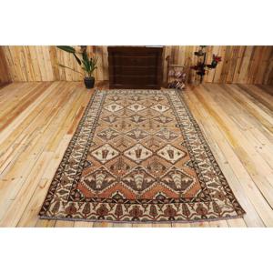 พรมวินเทจตุรกี ขนาด 5.3x9.3 ฟุต พรมขนสัตว์เปอร์เซียสีน้ำตาล - Product Image 1