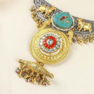 Collier Anokhi en argent 925, motif vache bicolore et collier superposé tendance Kundan - Product Image 2