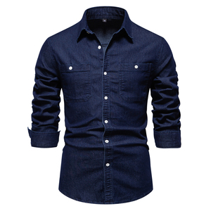 Camisas de hombre con logotipo personalizado camisas de manga corta de doble botonadura de color sólido para hombres y mujeres camisa de mezclilla casual OEM - Product Image 3