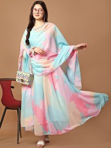 Lanzamiento de la Nueva Colección: Vestido Anarkali Estampado de Georgette con Dupatta, de Secado Rápido, para Fiestas, Eventos Casuales o Celebraciones - Product Image 2