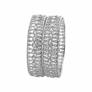 Modern Luxury Ethnic Style Brass <b>Bangles</b> <b>Set</b> Reverse AD Silver & Rhodium Plated for Orthodox Religion Weddings - Product Image 1