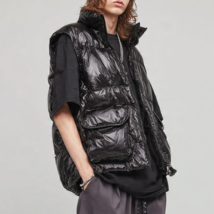 Chaleco Acolchado Negro Brillante para Hombre, Ropa de Calle de Invierno, Chaleco Sin Mangas Extra Grande, Chaleco Acolchado de Moda Masculina, Chaleco Acolchado de Burbujas - Product Image 1