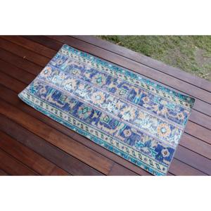 Alfombra Turca de 1.9x3.6 pies, Alfombra Pequeña Vintage, Alfombra Marroquí de Lana Azul y Blanca - Product Image 3