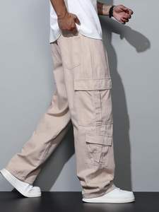 Lujosos pantalones cargo de mezclilla de lona holgados para hombres Estilo casual Peso medio Diseño de pierna ancha Cierre de cordón para patinadora de hip hop - Product Image 2