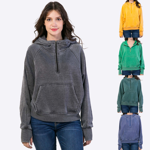 Sweats à capuche surdimensionnés délavés à l'acide pour femmes de grande taille sweats vêtements style personnalisé pull à 14 fermetures éclair sweats à capuche pour femmes vente en gros - Product Image 1